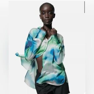 NWT Zara Tie Dye button down blouse Size XS (oversized)